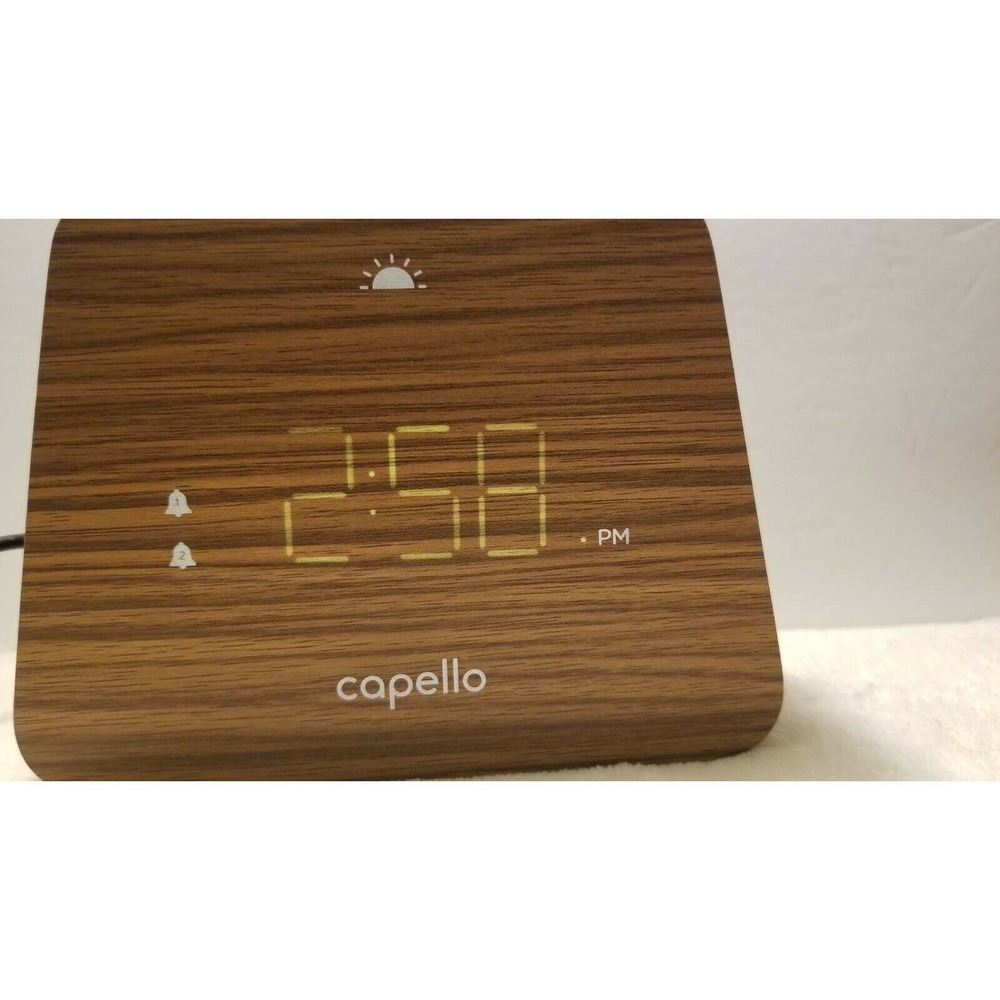 Capello Modern Mantle Clock Dual Alarm Woodgrain Finish LED Display NOB